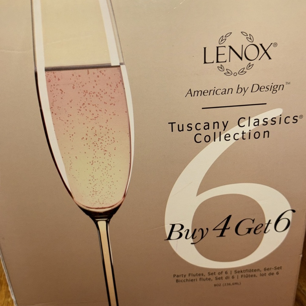 Lenox Champagne 2 used 4 with tags Party Flutes 8oz Tuscany Classics Coll